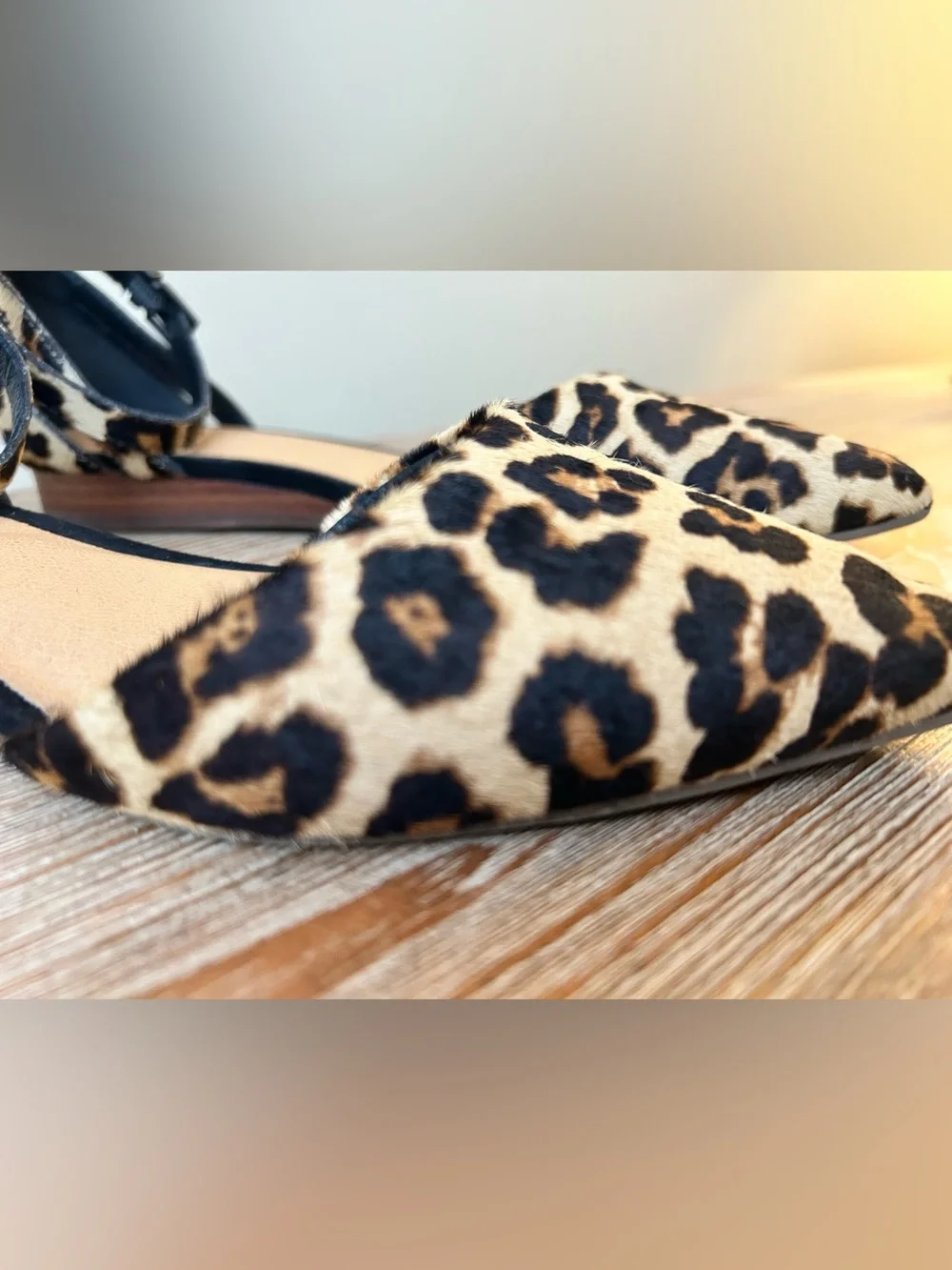 Crown Vintage Leopard Print Calf Hair D’Orsay Flats Size 7 Ankle Strap